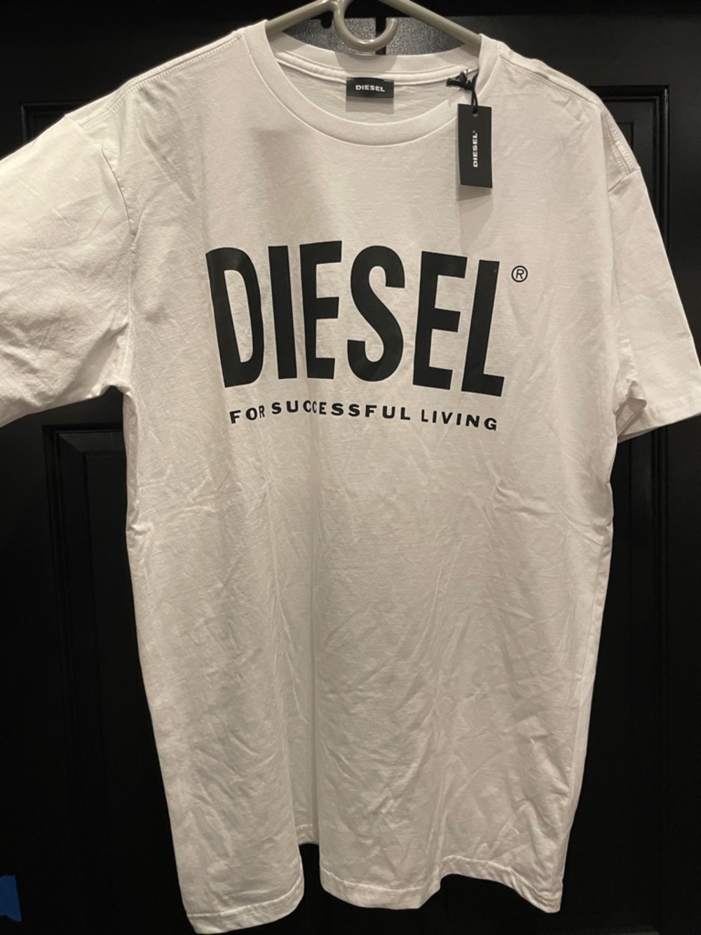 LOGO by Lori Goldstein White Short Sleeve Tee with Black Diesel Print